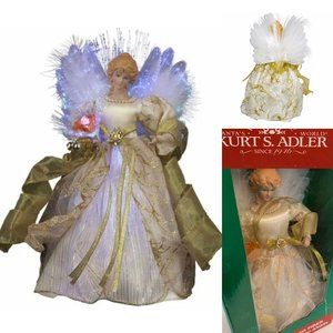 Kurt Adler Angel Fiber Optic Light Up Christmas Tree Topper NIB Ivory Gold